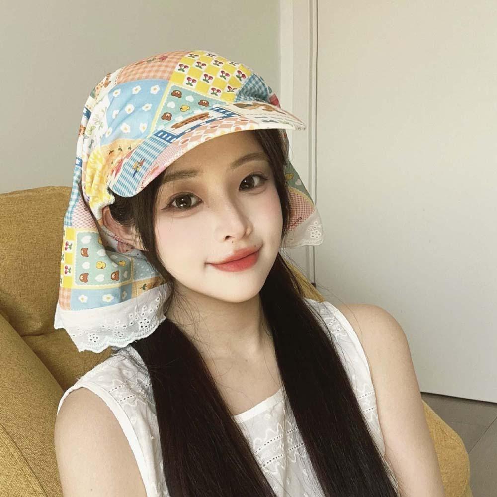 Lace Headscarf Baseball Hat Floral Strappy Bandana Cap Triangle Headscarf Hat  Summer Outing