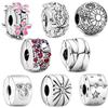 925 Sterling Silver Sparkling Pavé& Peach Blossom Clip Beads Charms Fit Original Bracelet Clips for Women Jewelry Gift