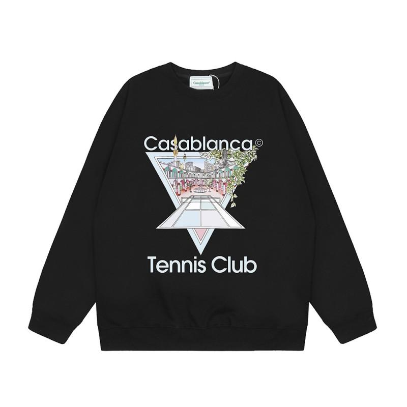 Casablanca Streetwear Oversized Cotton Hoodless Sweatshirt With Letter Print 380g Heavyweight Crewneck Pullover Men