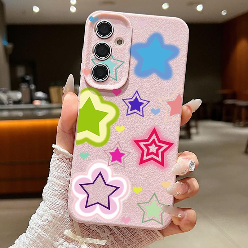 Чехол с узором из разноцветных звезд для Samsung Galaxy A57 A56 A55 A54 5G A37 A36 A35 A34 A17 A16 A15 A14 Силиконовая крышка с текстурой кожи