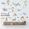Hand Paint Watercolor Cartoon Airplane Train Wall Stickers Hot Air Balloon Stickers for Kids Room Nursery Decoration Wall Decals