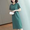 Women Casual Striped Middle Dress Short Sleeve Loose Round Neck Summer Lightweight Comfortable Office Beach Dress