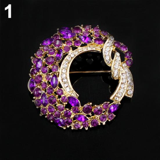 Women Elegant Luxury Moon FlowerInlaid Rhinestones Brooch Pin