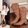 Fashion 2025Autumn Winter Vintage Women Western Cowboy Boots Slip On Thick Heel Shoes Fashion Embroidery Knight Long Botas