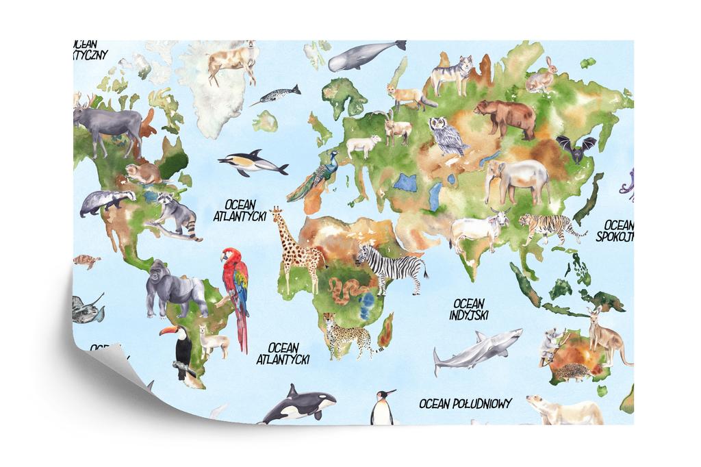 Photomural Watercolor World Map Self-Adhesive Mural 152.5x104