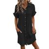 Fashionable Women's Casual Solid Color Buttoned Mid-length Short-sleeved Loose Dress