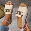 Women's Platform Wedge Sandals Open Toe Comfort Slip-on Summer Beach Slides with Metal Buckle
