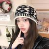 Autumn and Winter Retro Diamond Plaid Wool Hat for Women Fashion Niche Knitted Hat Head Cold Hat Prevents Cold and Keeps Warm