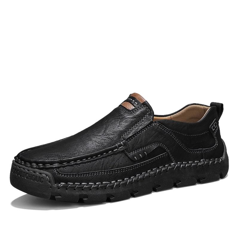 Fashion Comfortable Men's Soft-Soled Slip-On Flats Casual Leather Loafers Versatile Business Shoes Non-Slip Male Hiking Shoes Moccasins