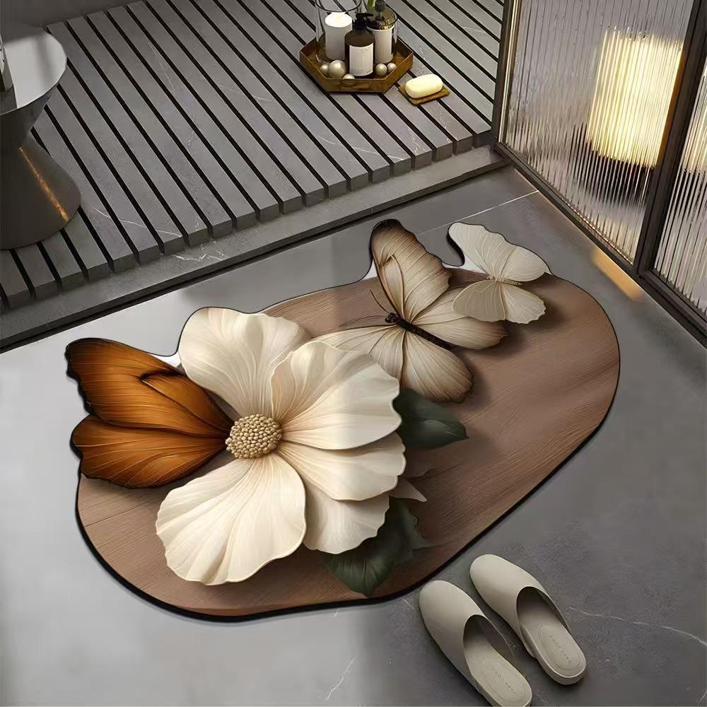 Luxurious 3D Floral Butterfly Diatomaceous Earth Bath Mat - Non-Slip, Quick-Dry, Absorbent Foot Pad