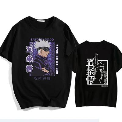 Футболка унисекс Satoru Gojo из 100% хлопка Jujutsu Kaisen, летняя 2026, с принтом аниме, с круглым вырезом, повседневная, для родителей и детей, с коротким рукавом