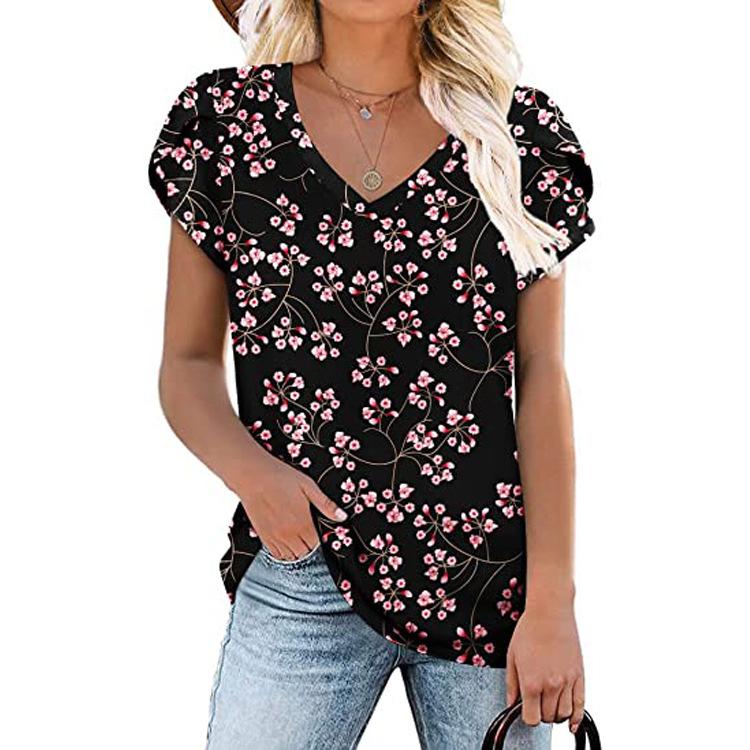 GMXIA Женская футболка весна-лето с принтом V-образным вырезом и короткими рукавами, свободный повседневный топ