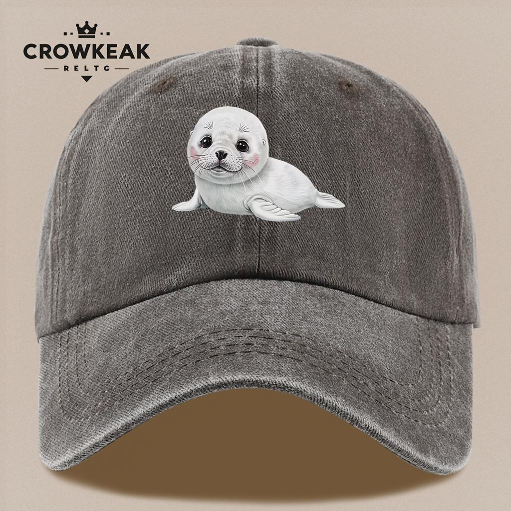 pc Cute Cartoon Seal Pattern Design Printed Baseball Cap Black Papa Trucker Hat Breathable Comfortable Solid Color Easy Retro S