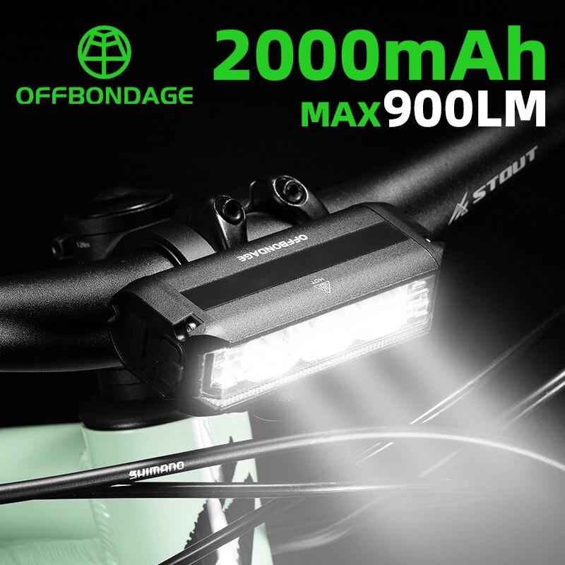 OFFBONDAGE Bicycle Light Front 900Lumen Bike Light 2000mAh Waterproof Flashlight USB Charging MTB Road Cycling Lamp 7