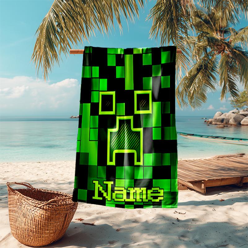 Personalized customized proof beach towel with Game Block Pixel World pattern - soft, absorbent, quick-drying, perfect swimming, camping&bathing