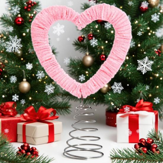Valentine's Day Tree Topper Velvet Twist Heart Treetop Ornament Romantic Pink Heart Decoration for Home Wedding Christmas Party Supplies