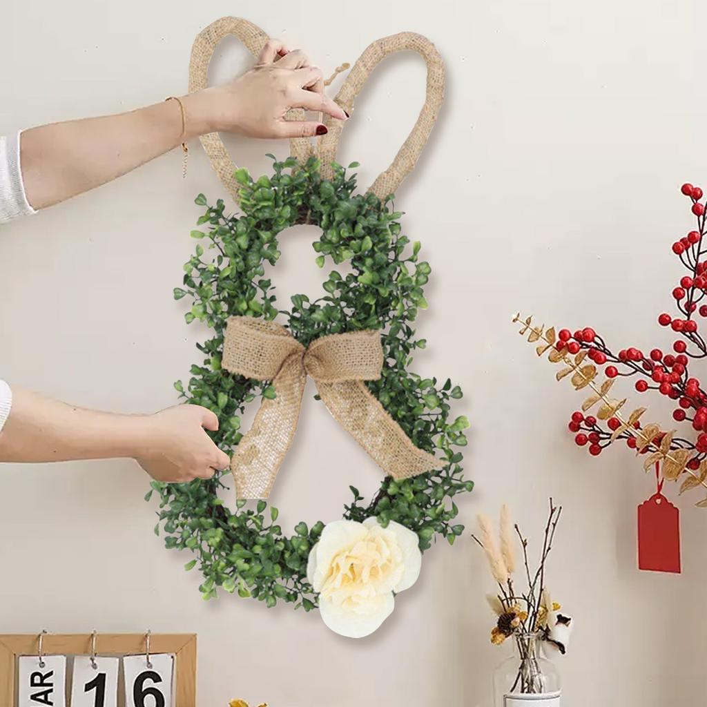 Искусственный пасхальный венок для входной двери, венок в виде кролика с бантом, яйцами и цветами для настенного оконного пасхального украшения