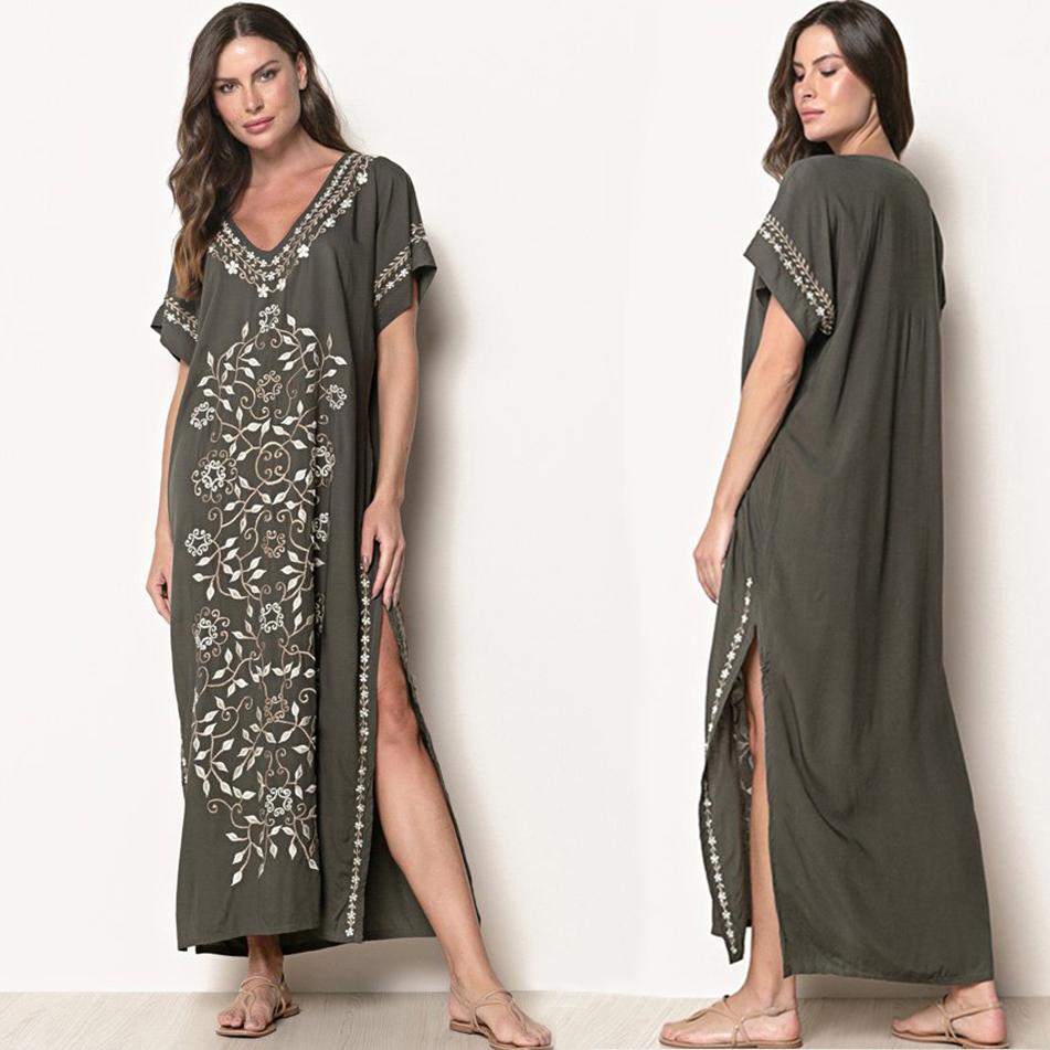 Женская пляжная туника единого размера, с цветочной вышивкой