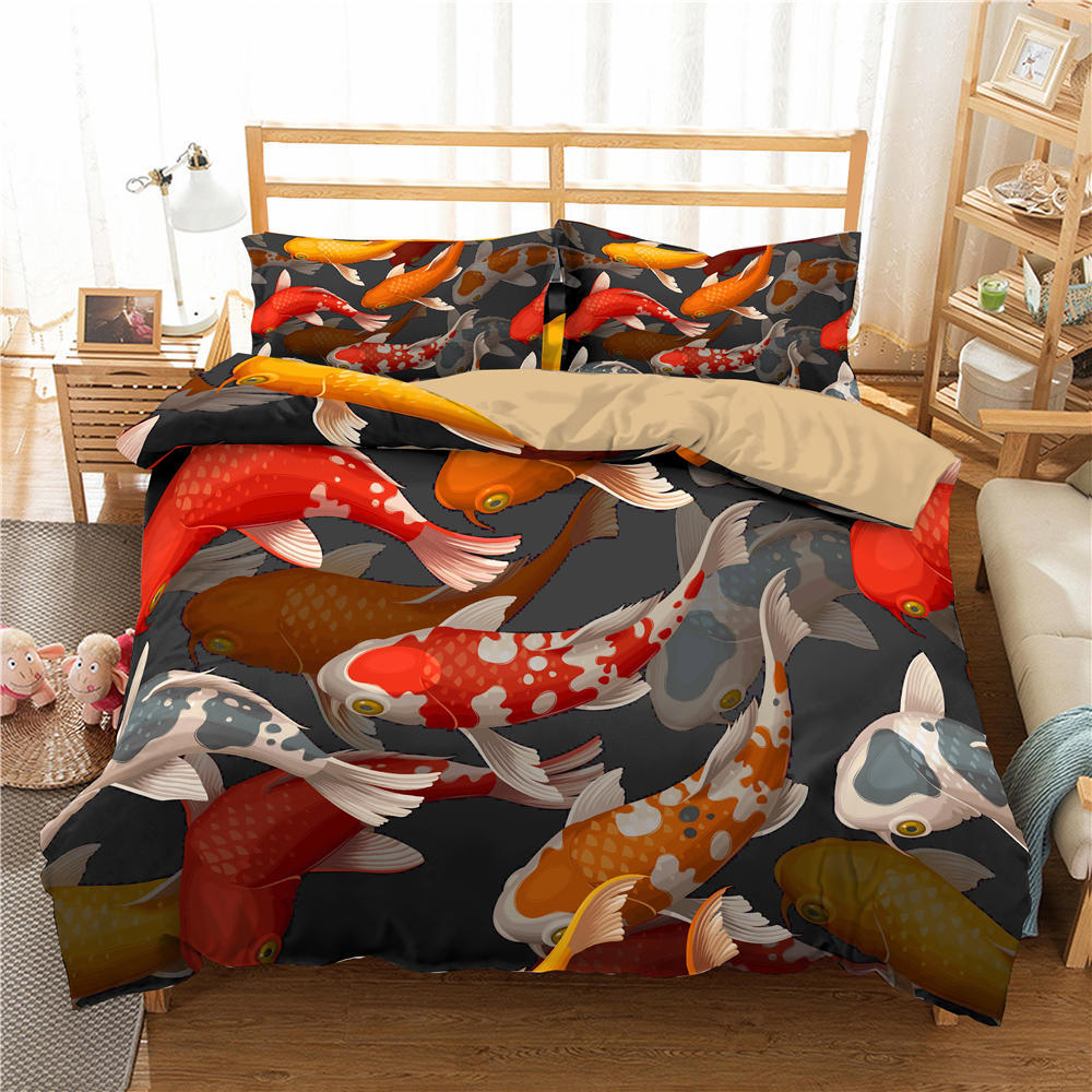 3D High-definition Digital Printed Fish Pattern Bedding Set Auspicious Koi Down Duvet and Pillowcase 2/3 Pieces AU/US/DE Full Size Home Decoration