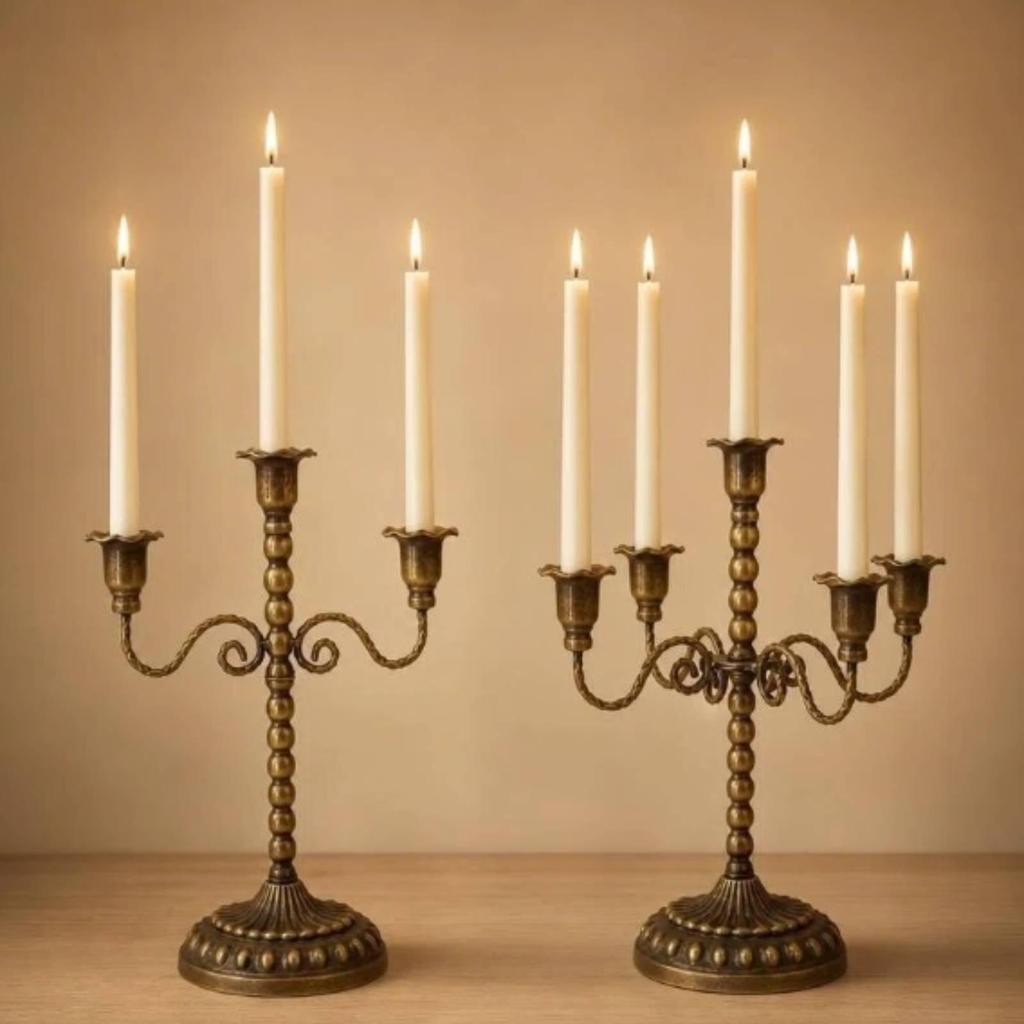 Candlestick Holder with Scrollwork Tabletop Taper Candle Metal Candelabra