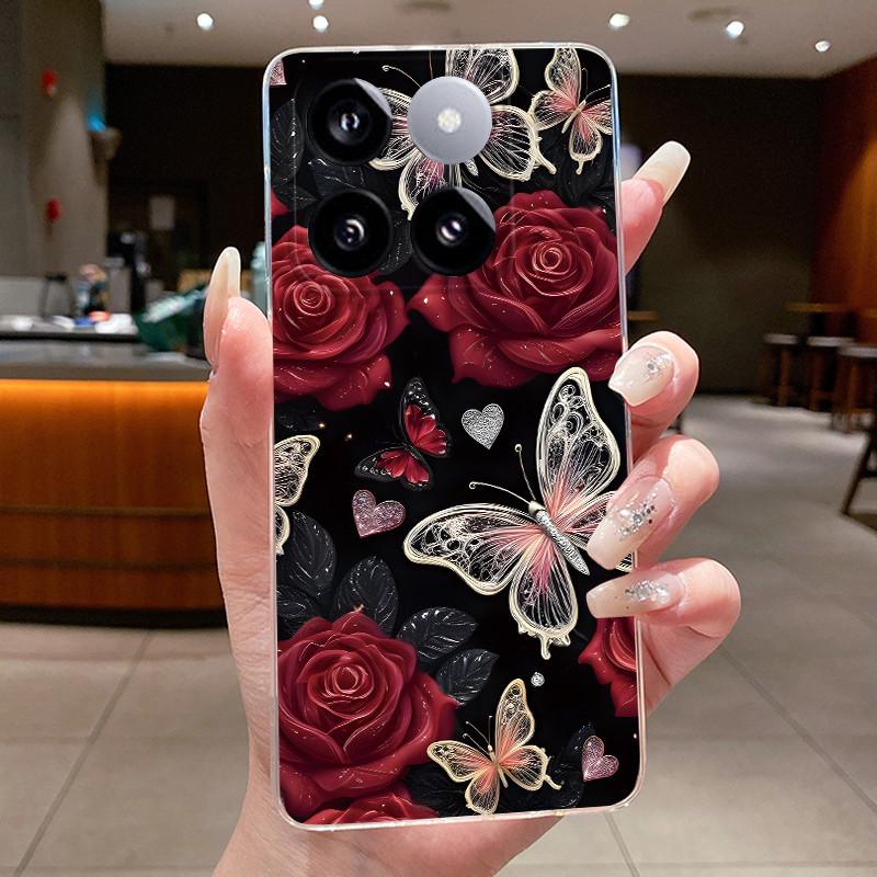Для Xiaomi 14T / Xiaomi 14T Pro Чехол Прозрачный Роскошный Модный Бабочка Цветок Мягкий ТПУ Силиконовый Чехол-Крышка Прозрачный Чехол для Телефона