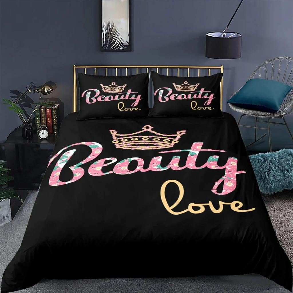 3D Printed Couple Bedding Set I Love You Crown Duvet Cover Double Twin Full Queen King Adult Kids Bedclothes Quilt Cover