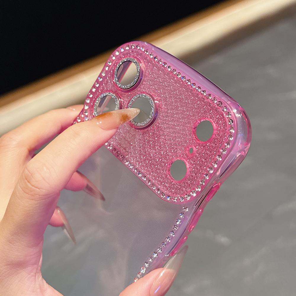 KEYSION Чехол для телефона со стразами для iPhone 13 14 15 16 17 Pro Max 17 Air 16 Plus Прозрачный Волнистый Защитный чехол для объектива Ударопрочная задняя крышка