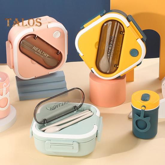 1 Set Bento Case Large Capacity Storing Easy To Clean Useful School Students 3 Grids Lunch Case with Cutlery Household Supplies