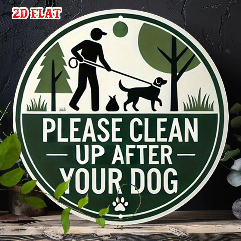D Flat Metal Sign Retro Vintage Please Clean Up After Your Dog Metal Wall Art Funny Pet Poop Reminder Round Tin Plaque Outdo