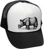 Кепка тракер в винтажном стиле с гравировкой носорога, черная с белой сеткой, регулируемая, бейсболка, унисекс, для улицы