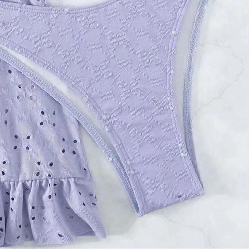 Solid Bikini Set High Waist Mesh Beach Style Swimwear Women Three-piece Flounce Summer Swimsuit Biquini Bathing Suit