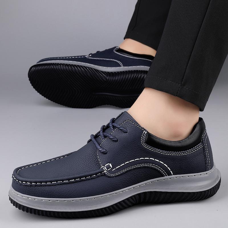 Fashionable New Men'S Autumn Top Layer Cowhide Embossed Business Casual Leather Shoes Classic Men'S Lace Up Casual Leather Shoes