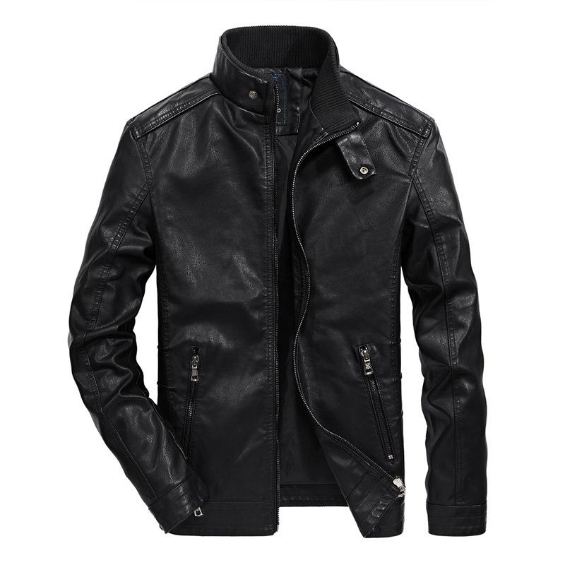 Men's Autumn and Winter New Men's PU Leather Jacket Short Stand Collar Youth Motorcycle Leather Jacket