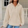 Women Autumn Winter Hooded Sweatshirt Drawstring Buttons Neckline Long Sleeve Front Pocket Hoodie Solid Color Waffle Texture S