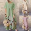 Women Vintage Fake Two Piece Dress Floral Print Short Sleeve Long Dress