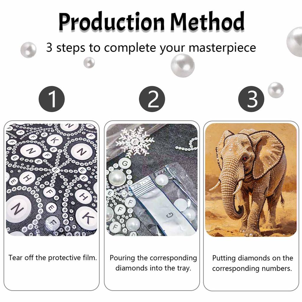 Adults DIY Majestic Elephant 5D Rhinestone Art Kit for Adults Round Half Pearls Wall Decoration Handmade Craft Gift Frameless
