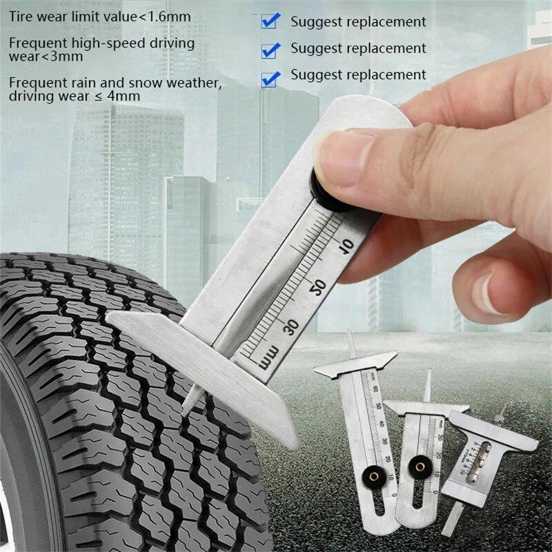 Tire Depth Meter Gauge Tyre Thread Caliper Checker Ruler Gage Groove Measure Tool Stainless Steel Auto Car Truck Depthometer