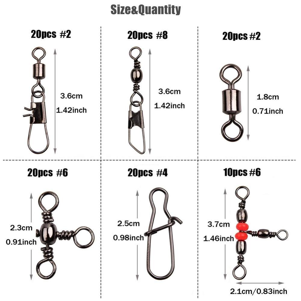 140pcs Fishing Swivels Tackle Kit Include Ball Bearing Barrel Swivels 3 Way Swivels Fishing Swivels with Snaps Tackle Box