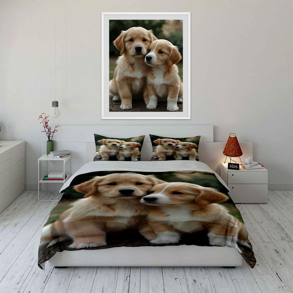 Golden retriever dog pair. Bedding sets Duvet cover sets Duvet covers Pillowcases(1 * Duvet Cover 2 * Pillowcases without duvet insert)