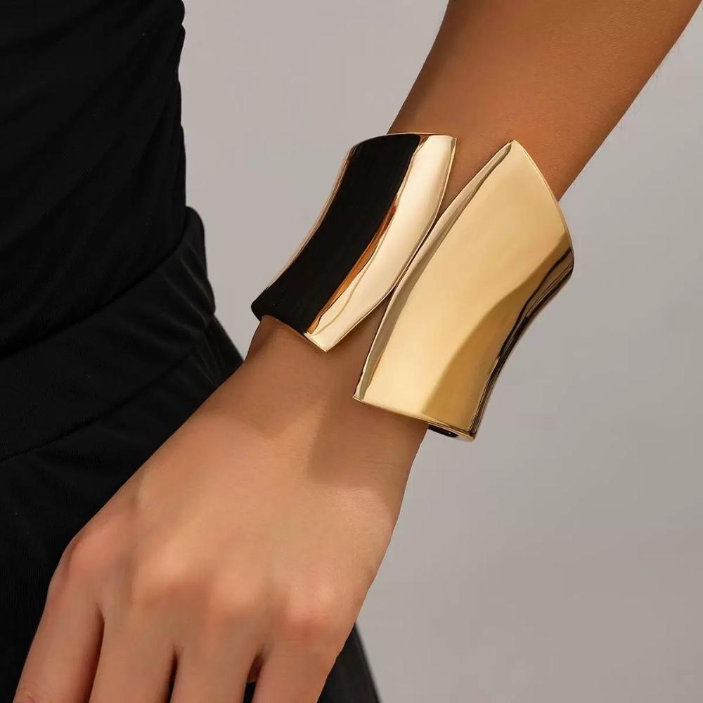 Metallic Finish Metal Bangle Extra Wide Open Bangle Bold Style Wide Cuff Bracelet  Women Fashion
