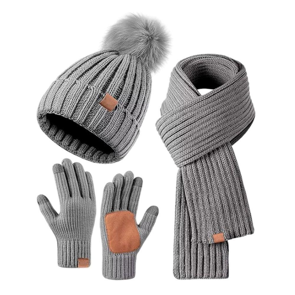 3 шт./набор Нескользящие женские шапки шарф перчатки набор Защита ушей Перчатки для сенсорного экрана для мужчин женщин