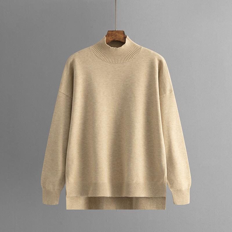 GMXIA Solid-color Knitted Semi-high Neck Slit Sweater Set for Women's Autumn and Winter Fashionable Casual Sweater Two-piece Set