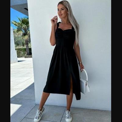 Модное женское сплошное цветное сексуальное платье без рукавов с разрезом на талии и разрезом