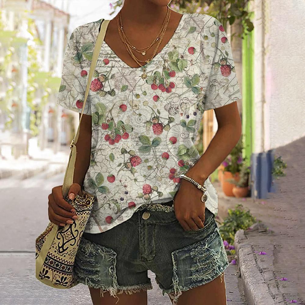 Женские футболки с короткими рукавами и v-образным вырезом, повседневная футболка с милым принтом пчелы и пуловером, футболка большого размера, женская модная одежда, летняя одежда