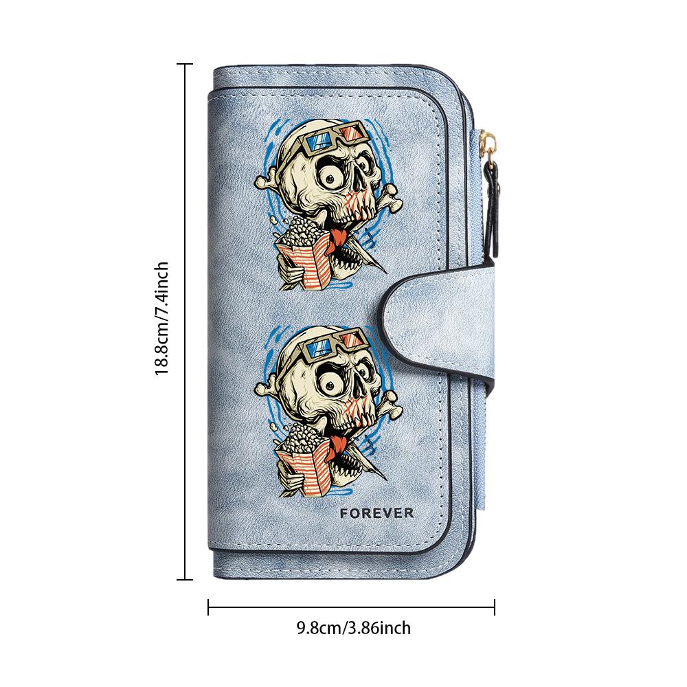 Cool Skull Pattern Long Wallet for Men Women Multi Card Holder PU Leather Purse