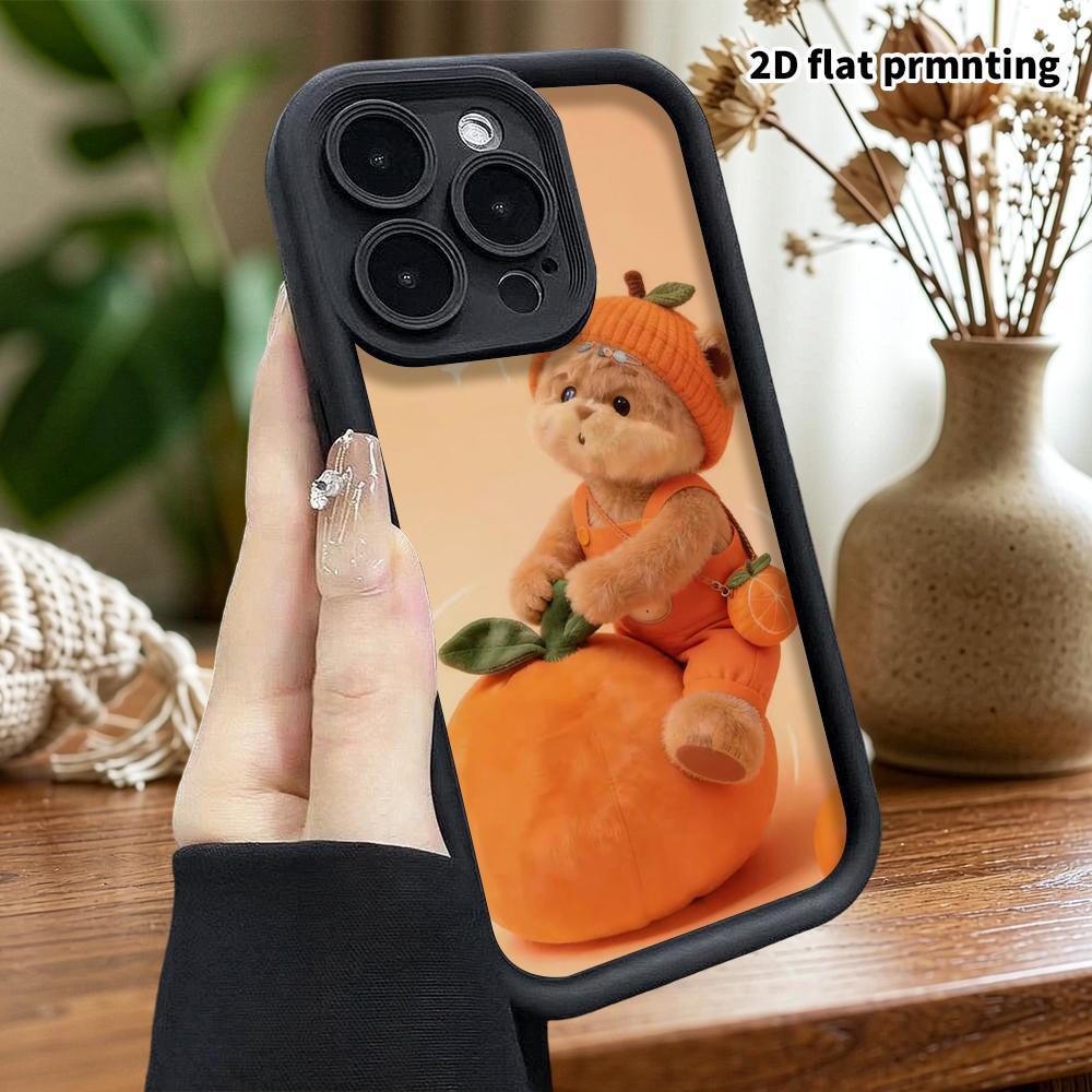 Phone Case: 2D flat design suitable for iPhone 18 17 16 15 14 13 Pro protective case, orange little bear, perfect Christmas and Halloween holiday gift