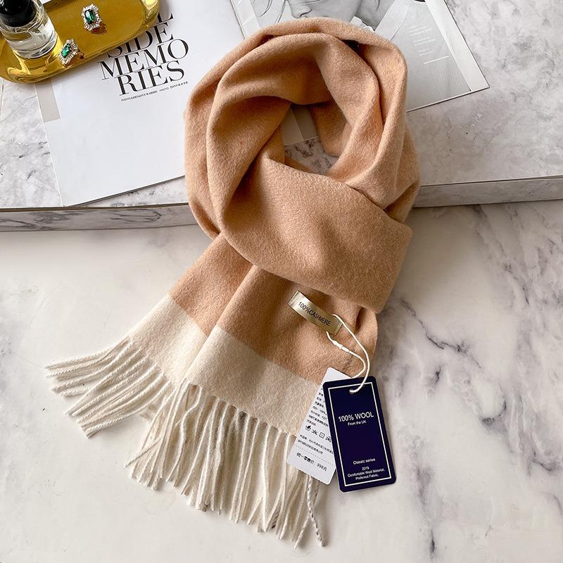 100 Pure Cashmere Scarf Women's Winter High-end Sense Versatile Contrasting Colors Double-sided Warm Couple Narrow Scarf