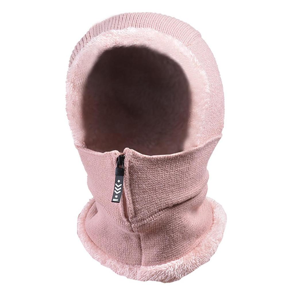Women's Knitted Hat Autumn and Winter Ear Protection with Wool Thickened One-piece Windproof Bib Headpiece