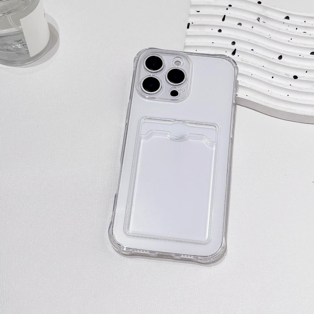 For iPhone 16 15 14 13 12 11 Pro Xs Max Mini 16e X XR 7 8 6 6S Plus SE 2020 2022 Case Clear ID ATM Card Slot Protection Cover