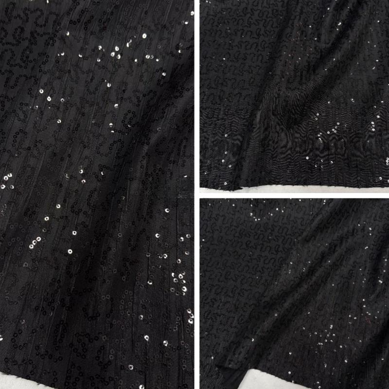 Black Vertical Stripes Irregular Creases Wrinkled Texture Sequins Embroidered Fabric Design Sense Clothing Windbreaker Fabric